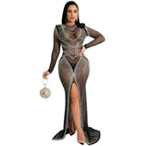 Diamond O-Neck Long Sleeve Sexy Celebrity Party Maxi Dress - Divine Diva Beauty