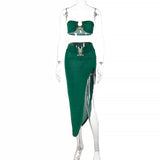 Sheer Mesh Two Piece Set Dresses Crop Top Pleated Maxi Skirt - Divine Diva Beauty