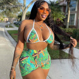 2 Piece Crop Top Shorts Sets Green Tropical Print Beach - Divine Diva Beauty