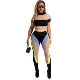 Sheer Mesh Tracksuit See Through Patchwork Short Sleeve Crop Top + Leggings Club Two Piece Set Outfits - Divine Diva Beauty
