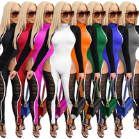 Patchwork Rompers Jumpsuit Long Sleeve Sporty Bodycon bodysuit - Divine Diva Beauty