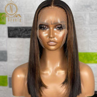 13x4 Transparent Lace Front Wig Black With Brown Highlight Wig Colored Lace Frontal Human Hair Wig Bleached Knots - Divine Diva Beauty