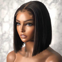 Brazilian Straight Human Hair Wigs Short Bob Wig Transparent Lace Closure Wig Remy Human Wig PrePlucked Hairline - Divine Diva Beauty