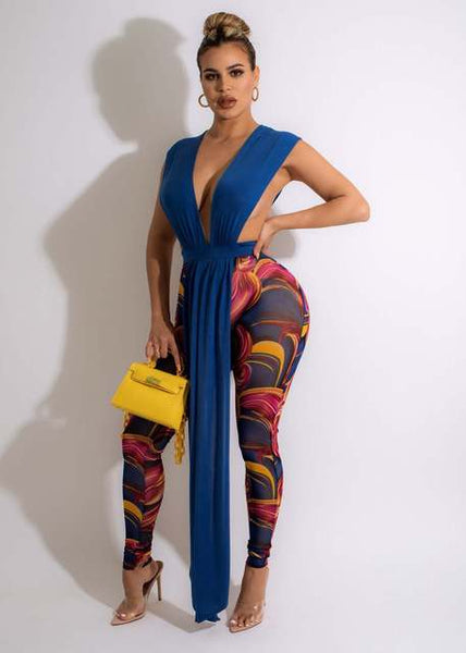 Summer Sleeveless Bandage Irregular Top Tie Dye Print Hight Waist Legging Pants Set Two Piece Set - Divine Diva Beauty