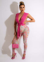 Summer Sleeveless Bandage Irregular Top Tie Dye Print Hight Waist Legging Pants Set Two Piece Set - Divine Diva Beauty