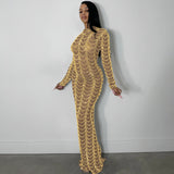 See Through Long Maxi Dress Long Sleeve Sheer Mesh Diamond - Divine Diva Beauty