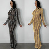 See Through Long Maxi Dress Long Sleeve Sheer Mesh Diamond - Divine Diva Beauty