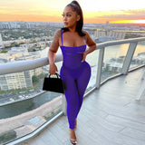 Spaghetti Strap Sleeveless Mesh See Though Ruched Stretchy Women Jumpsuit bodysuit - Divine Diva Beauty