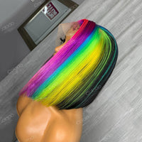 Black Rainbow Colored Human Hair Lace Frontal Wigs Short Bob Lace Front Wig Transparent Lace Wig Human Hair - Divine Diva Beauty