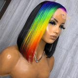 Black Rainbow Colored Human Hair Lace Frontal Wigs Short Bob Lace Front Wig Transparent Lace Wig Human Hair - Divine Diva Beauty