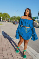Off Shoulder Butterfly Crop Top and ISkirt Shorts Matching Two 2Piece Set Outfit - Divine Diva Beauty