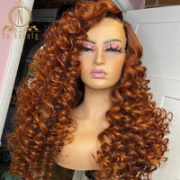 13x6 Transparent Front Wigs Ginger Color 30 Inch Wigs Human Hair Loose Wave Pre Plucked Brazilian Lace Frontal Wig 150 - Divine Diva Beauty