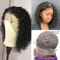 Short Curly Bob Wig 13x4 Lace Front Human Hair Wigs With Baby Hair Brazilian Water Wave Wigs - Divine Diva Beauty