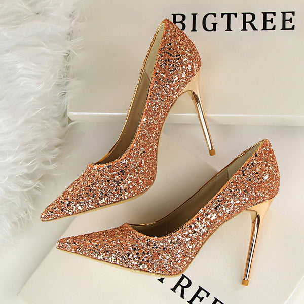 sequins sexy thin nightclub high heels pump shoes - Divine Diva Beauty