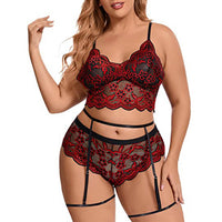 Plus Size Lingerie Set Embroidery Lace Bra And Thongs Underwear Set Perspective Mesh Floral Erotic Lingerie Sexy - Divine Diva Beauty
