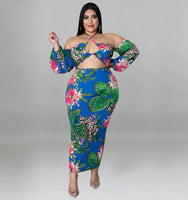 Plus Size avail Floral Print Off Shoulder Halter Neck Open Front Bodycon Midi Maxi Dress - Divine Diva Beauty