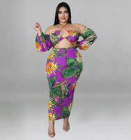 Plus Size avail Floral Print Off Shoulder Halter Neck Open Front Bodycon Midi Maxi Dress - Divine Diva Beauty