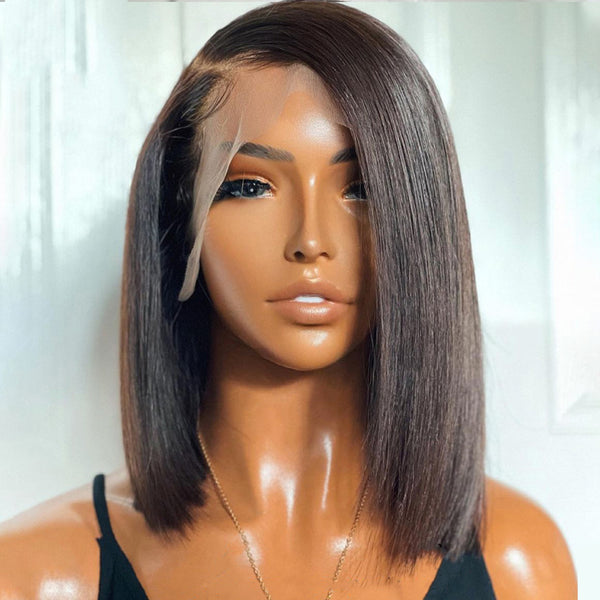 Brazilian Human Hair Wigs Short Straight Bob Wig Remy Human Hair Lace Frontal Wigs PrePlucked Hairline Lace Wig - Divine Diva Beauty