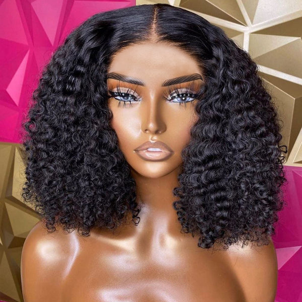 Short Bob Wig Curly Human Hair Wigs Pre-Plucked 5x5x1 Closure Wig HD Transparent Lace Wigs 150% Denisty - Divine Diva Beauty