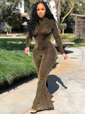 Sexy Bell Bottom Bodysuit Long Sleeve Striped Flare Jumpsuit - Divine Diva Beauty