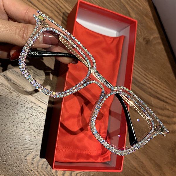 Women Sunglasses Vintage Clear Lens Glasses Ladies Luxury Rhinestone Eyeglasses - Divine Diva Beauty
