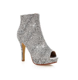 Glitter Peep Toe Thin Heels Boots - Divine Diva Beauty