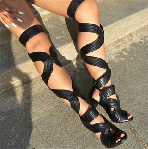 Sexy Open Toe Gladiator Sandals Women Boots Cut-Outs Lace Up Thigh High Boots High Heels - Divine Diva Beauty