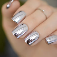 Shiny Punk Style Metallic Light Purple False Fake Nails Metal Plating Acrylic Short Reflective Mirror Press on Nail Art Tips - Divine Diva Beauty