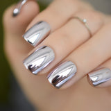 Shiny Punk Style Metallic Light Purple False Fake Nails Metal Plating Acrylic Short Reflective Mirror Press on Nail Art Tips - Divine Diva Beauty