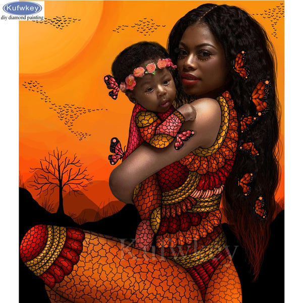 African wall art diamond painting Mom and baby portrait 5d diamond embroidery full square rhinestone mosaic puzzle cross stitch - Divine Diva Beauty