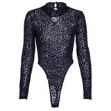 Black Sexy Sheer Mesh Leopard Transparent Bodysuit - Divine Diva Beauty