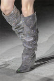 Crystal Shoes Woman Pointed Toe Knee High Boots - Divine Diva Beauty