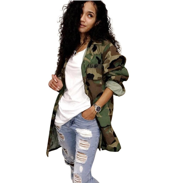 Green Camouflage Long Jackets Plus Size avail  outerwear - Divine Diva Beauty
