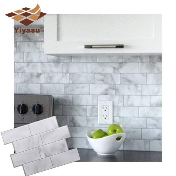 3D White Grey Marble Mosaic Peel and Stick Wall Tile Self Adhesive Backsplash Kitchen Bathroom Home Wall Decal Sticker Vinyl - Divine Diva Beauty